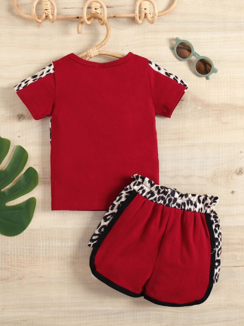 Toddler Tyttöjen Patchwork Red Leopard Shortsit Setti