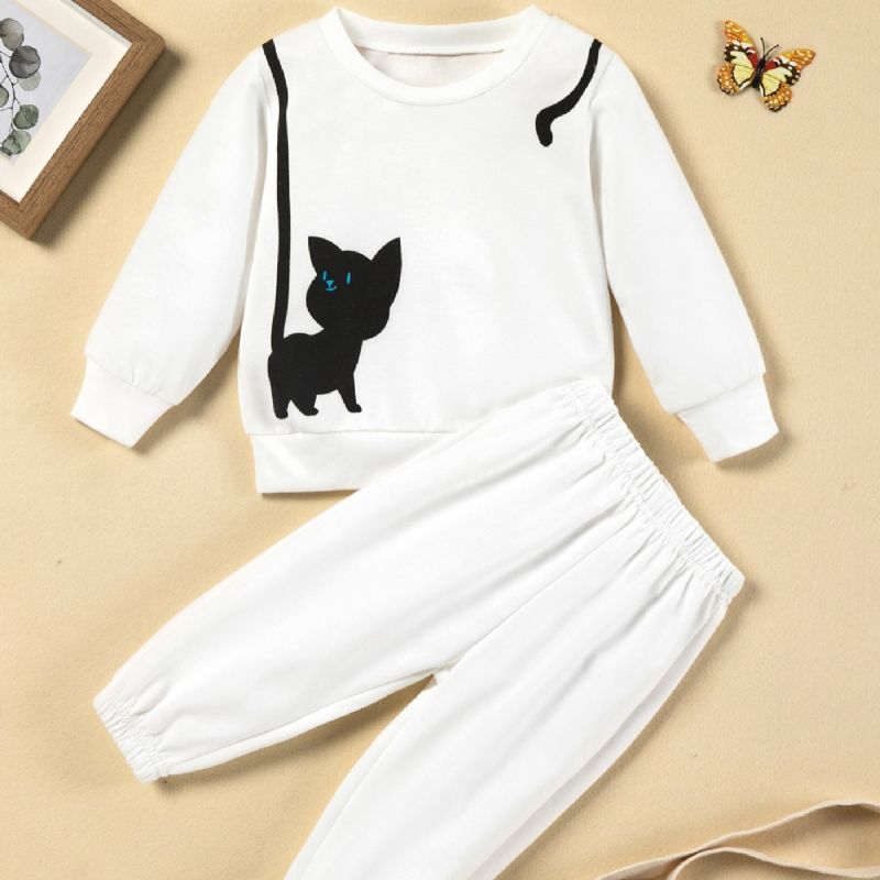 Toddler Tyttöjen White Cat Collar Sleeve Collegepaita & Collegehoususetti