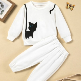 Toddler Tyttöjen White Cat Collar Sleeve Collegepaita & Collegehoususetti