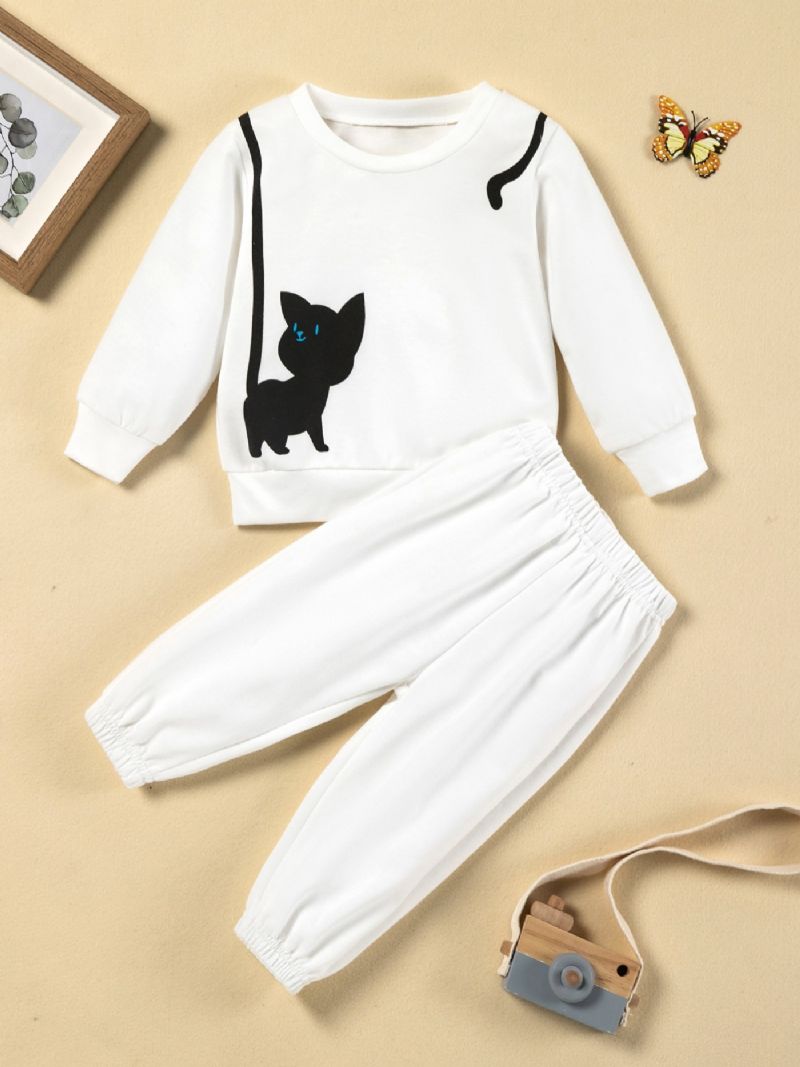 Toddler Tyttöjen White Cat Collar Sleeve Collegepaita & Collegehoususetti