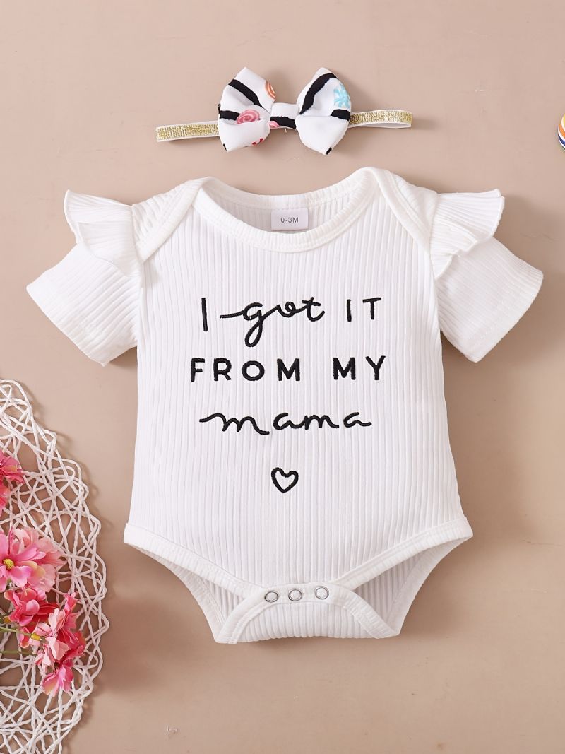 Toddler Vauvan Letter Print Bodysuit Housut Rusetilla Tytöille