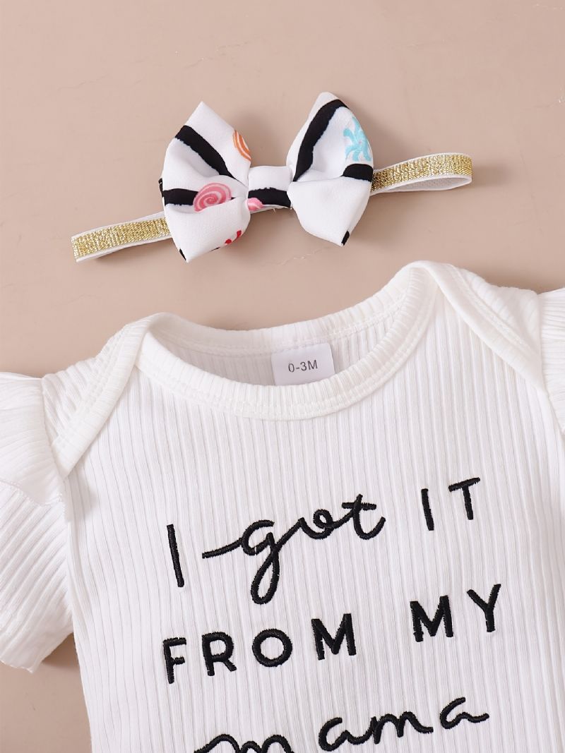 Toddler Vauvan Letter Print Bodysuit Housut Rusetilla Tytöille