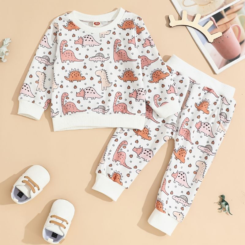 Toddler Vauvan Pullover Dinosaur Print Pitkähihainen Pyöreäkaulapusero Toppi & Housut Pojille Tytöille Lasten Vaatteet