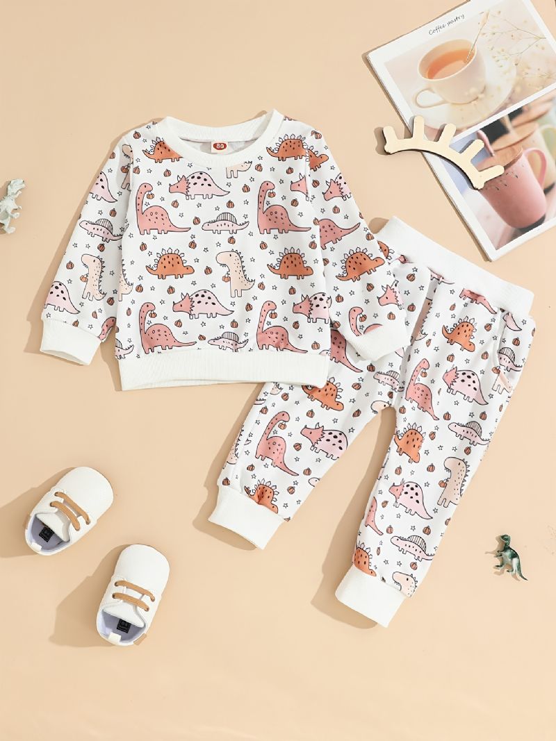 Toddler Vauvan Pullover Dinosaur Print Pitkähihainen Pyöreäkaulapusero Toppi & Housut Pojille Tytöille Lasten Vaatteet