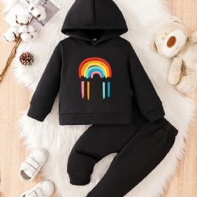 Toddler Vauvan Rainbow Print Fleece Lämmin Huppari Collegepaita Housutsetti Pojille Tytöille Syksy Talvi