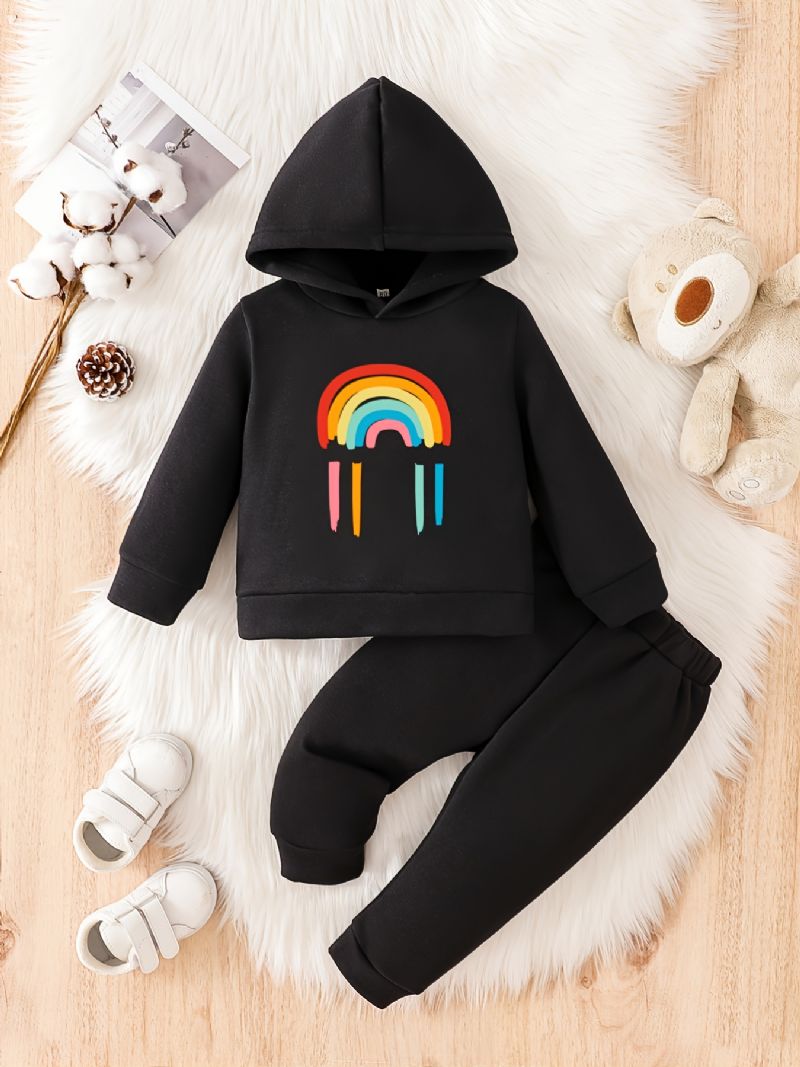 Toddler Vauvan Rainbow Print Fleece Lämmin Huppari Collegepaita Housutsetti Pojille Tytöille Syksy Talvi