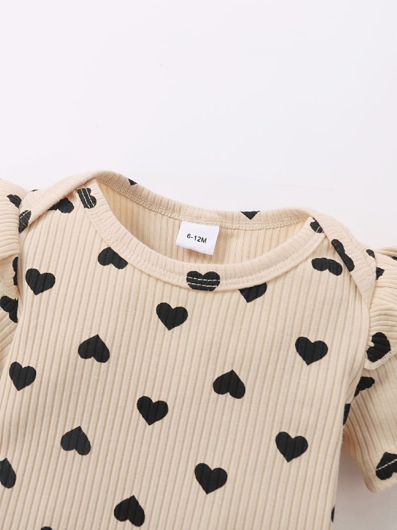 Toddler Vauvan Tyttöjen Heart Print Bodysuit + Housut Setti + Pääpanta Onesie Vaatteet