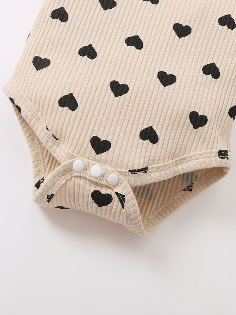 Toddler Vauvan Tyttöjen Heart Print Bodysuit + Housut Setti + Pääpanta Onesie Vaatteet