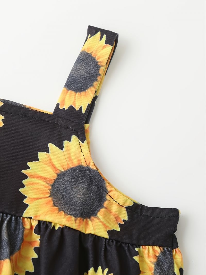 Tytöt Casual Sunflower Print Sling Top & Solid Color Housut Setti