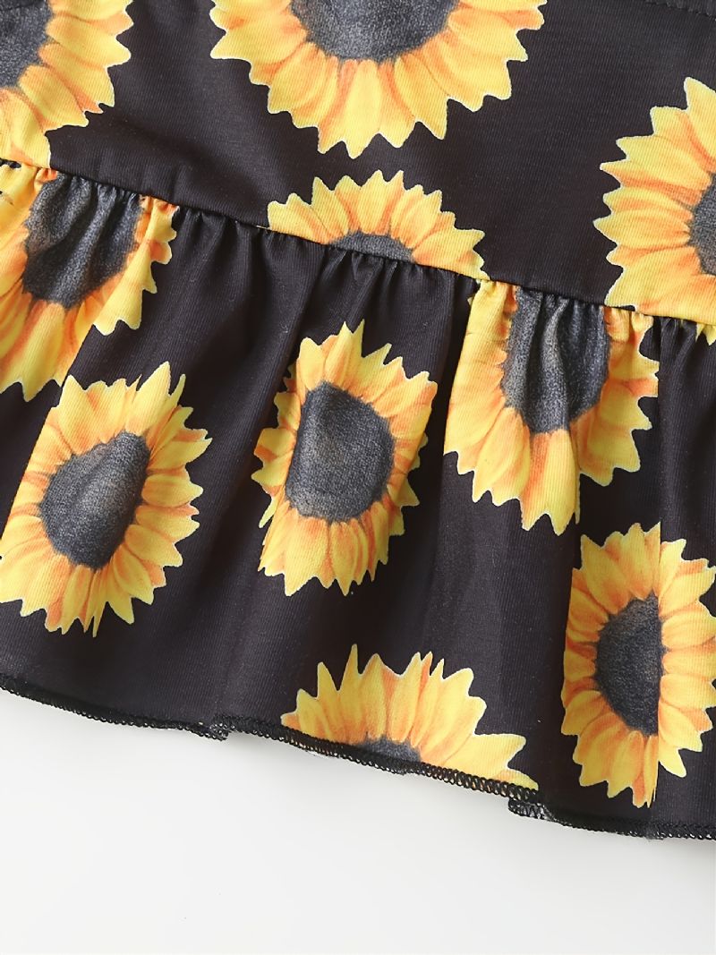 Tytöt Casual Sunflower Print Sling Top & Solid Color Housut Setti