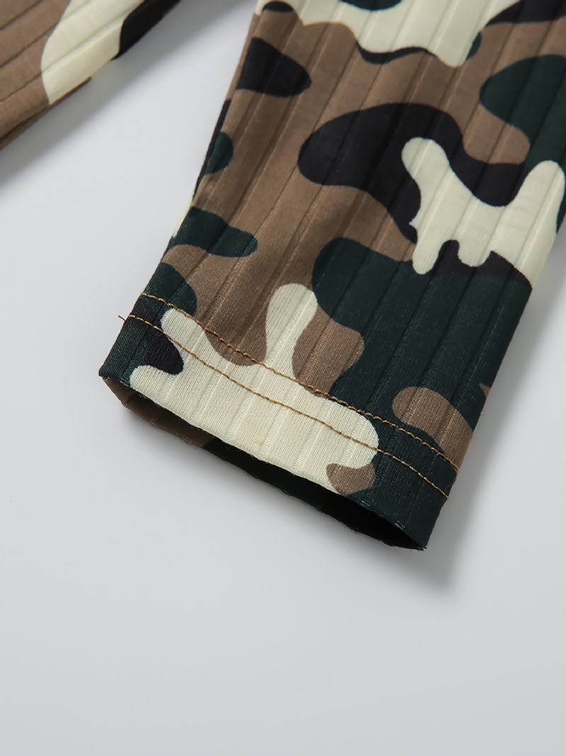 Tyttöjen Camo Sleeve Top + Repeytymätön Raw Hem Farkkusetti Lasten Vaatteet