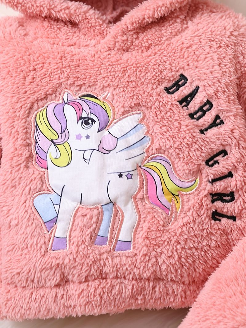 Tyttöjen Fleece Unicorn Brodeerattu Neulehuppari + Housutsetti Vauvanvaatteita Talveksi