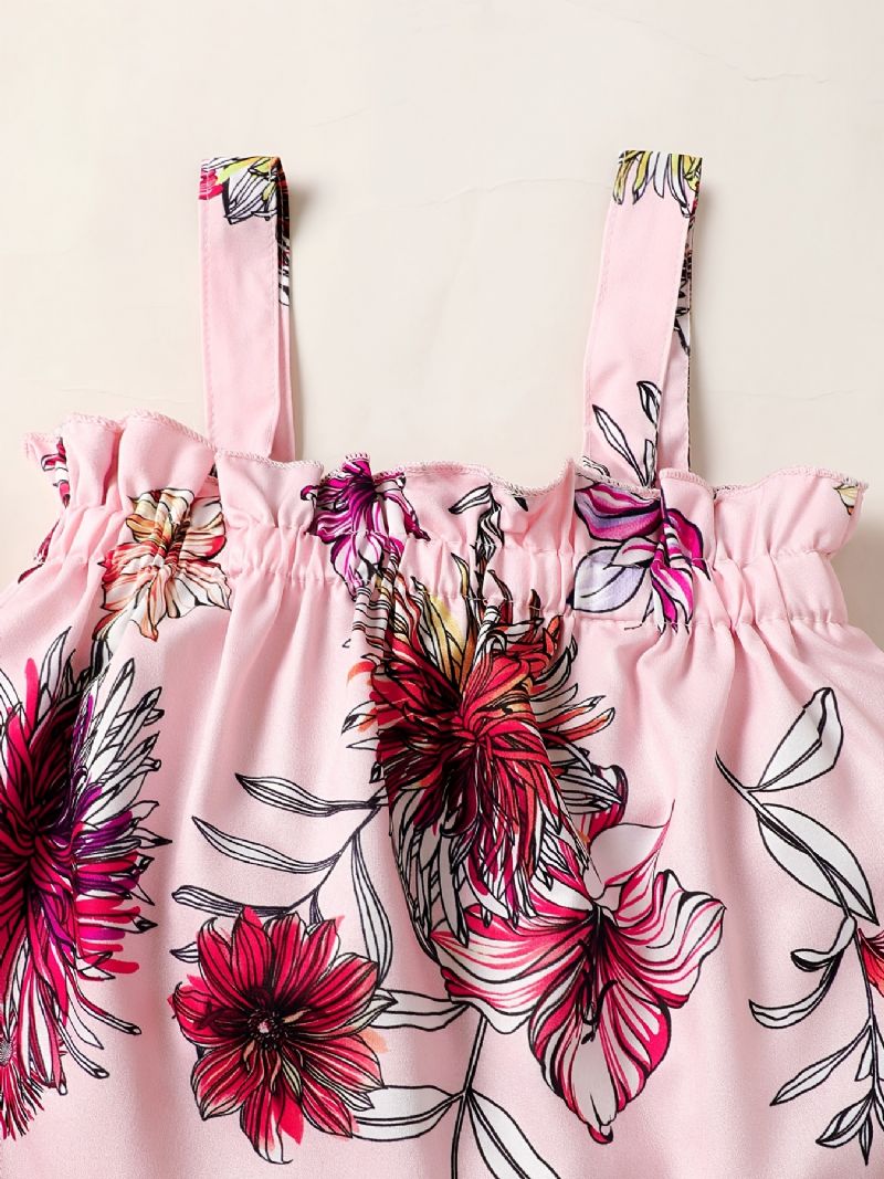 Tyttöjen Kukkakuvioinen Camisole + Yhteensopivat Kiinteät Lyhytsetti Vauvan Lasten Vaatteet