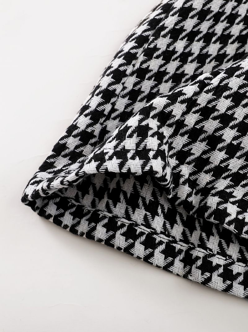 Tyttöjen Kylmä Olkapäällinen Pitkähihainen Toppi + Houndstooth-hamesetti Lasten Vaatteet Talveksi