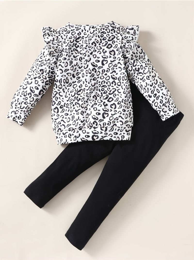 Tyttöjen Leopardikuvioinen Neulepusero + Sydämenmuotoinen Housupuku Vauvan Lasten Vaatteet