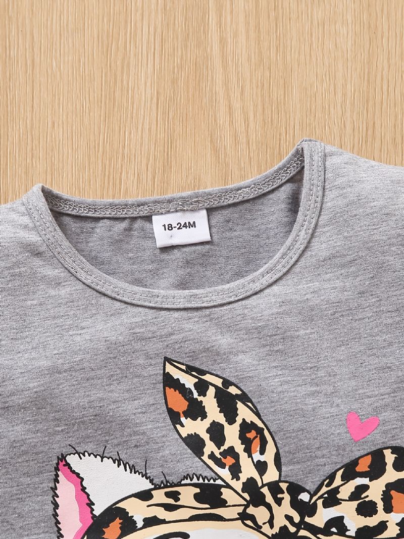 Tyttöjen Lyhythihainen T-paita + Leopardikuvioinen Lyhyt Setti Lasten Vaatteet Asut