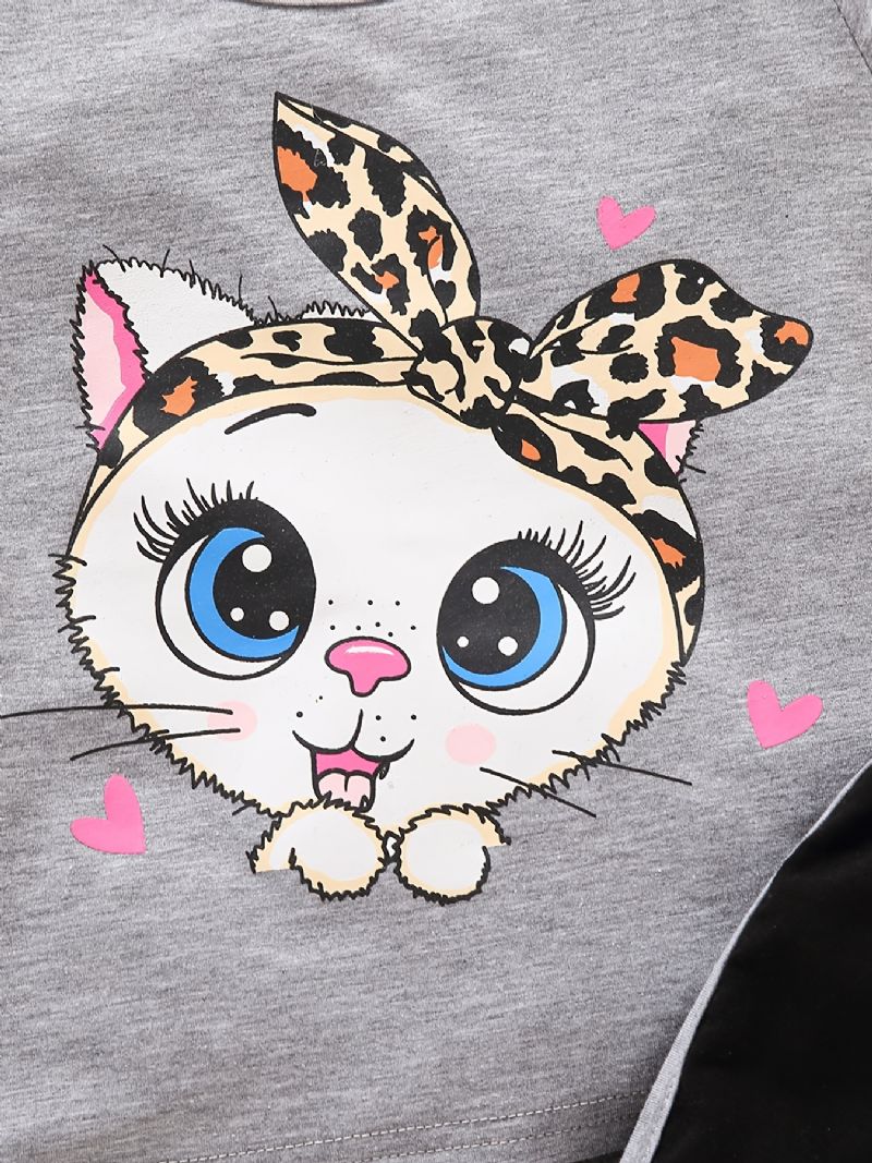 Tyttöjen Lyhythihainen T-paita + Leopardikuvioinen Lyhyt Setti Lasten Vaatteet Asut