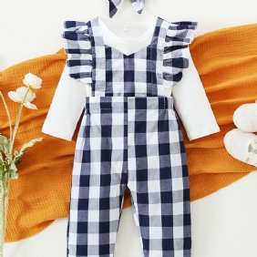 Tyttöjen Pitkähihainen Haalari + Yhteensopivat Ruudulliset Haalarit + Pääpantasetti Vauvan Vaatteet Asu Bodysuit Onesie