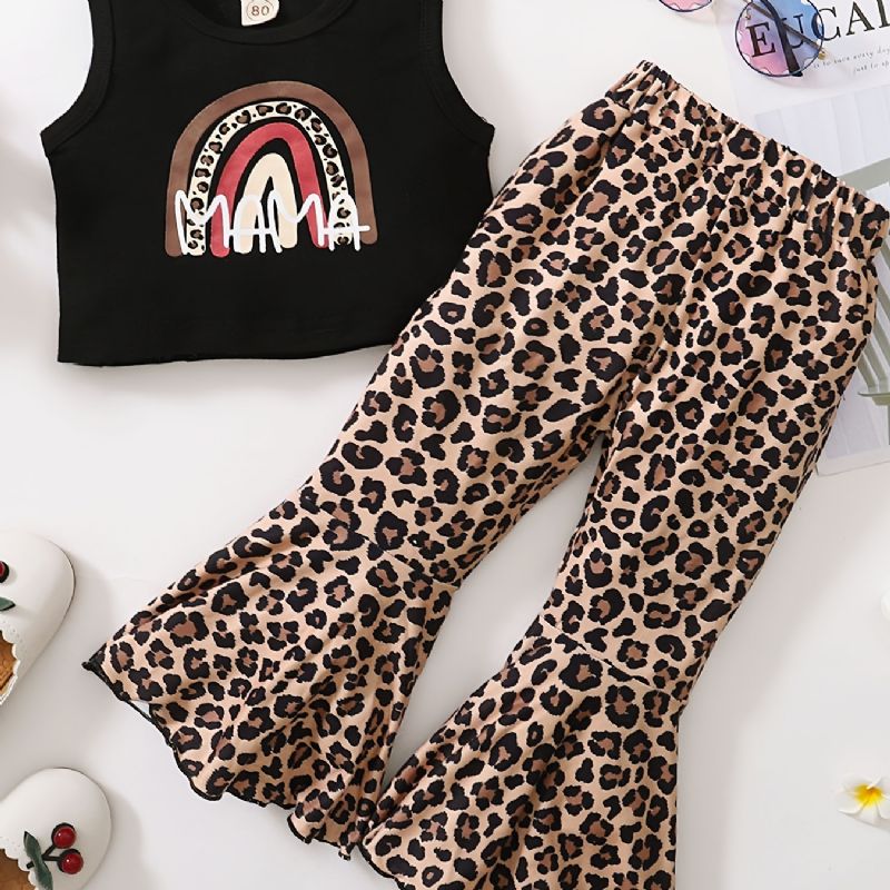 Tyttöjen Rainbow Tank Top + Leopard Housut Setti Lasten Vaatteet