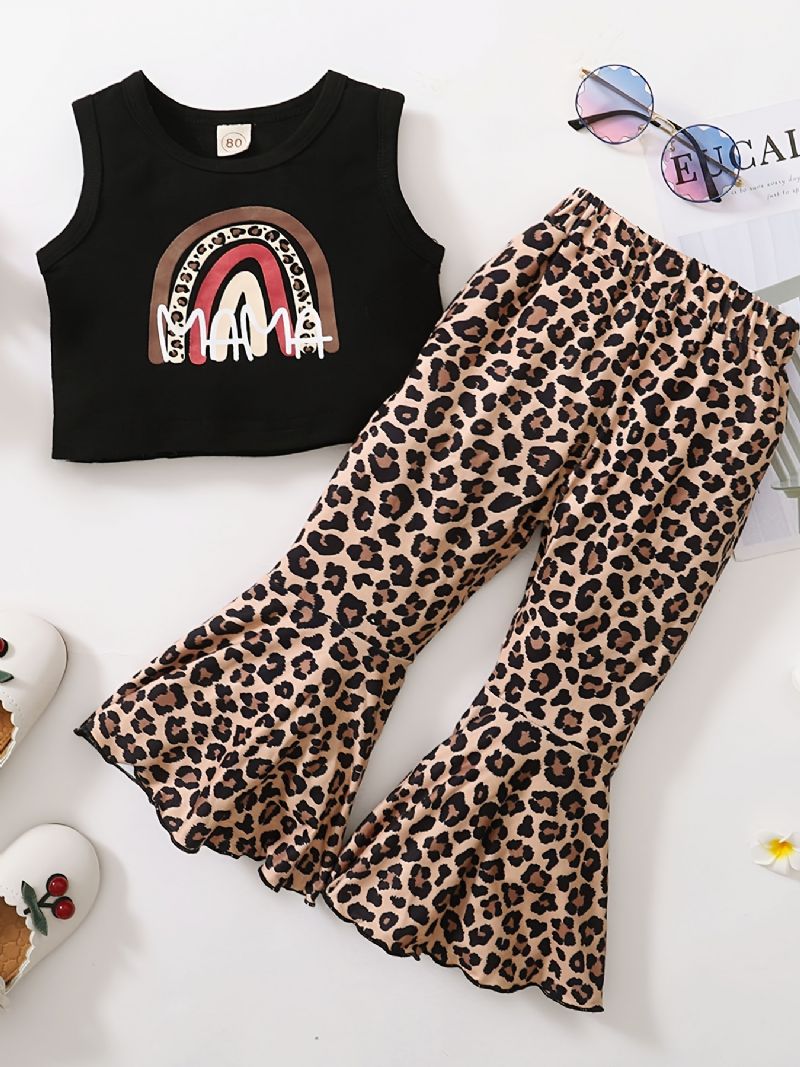 Tyttöjen Rainbow Tank Top + Leopard Housut Setti Lasten Vaatteet