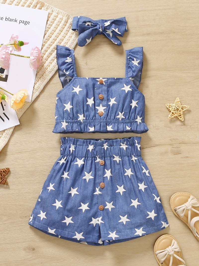 Tyttöjen Röyhelöt Camisole Star Print & Shortsit Ja Sankasetti