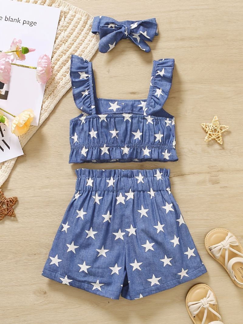 Tyttöjen Röyhelöt Camisole Star Print & Shortsit Ja Sankasetti