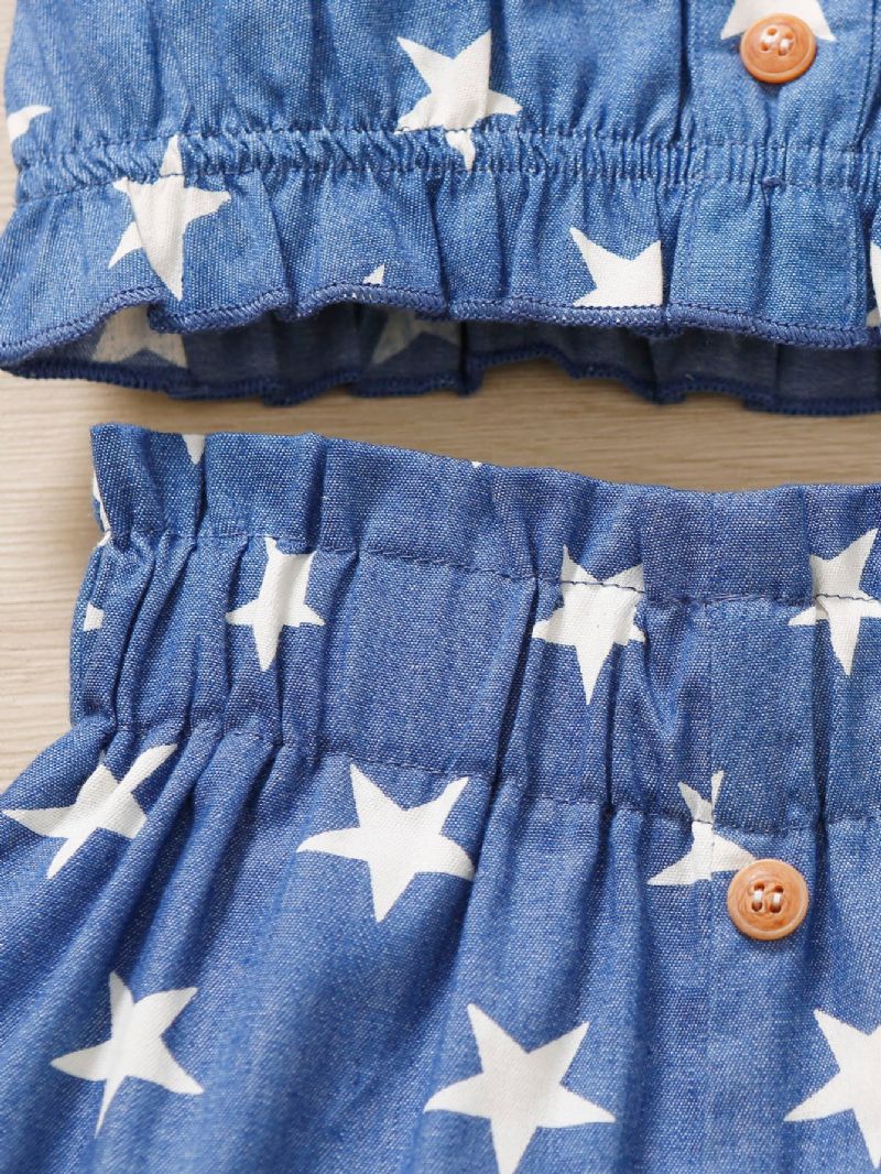 Tyttöjen Röyhelöt Camisole Star Print & Shortsit Ja Sankasetti