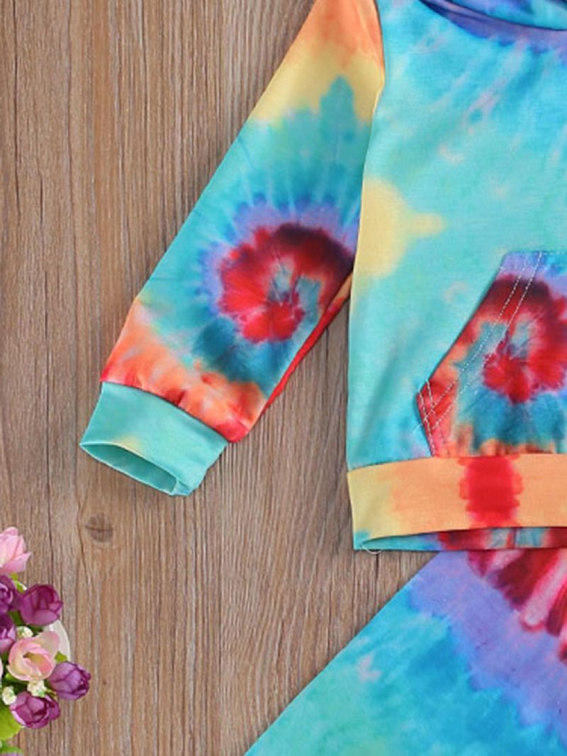 Tyttöjen Solmio Dye Print Hupullinen Pitkähihainen Huppari Ja Housutsetti Taaperoille