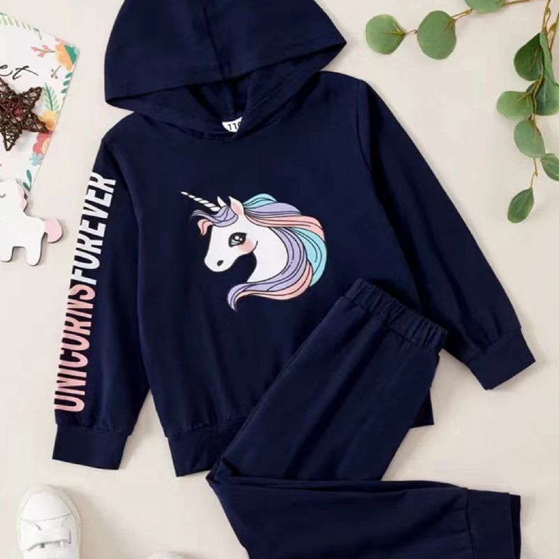 Tyttöjen Unicorn Print Muoti Casual Huppari & Leggingssetit