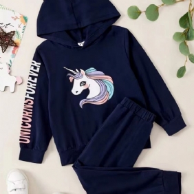 Tyttöjen Unicorn Print Muoti Casual Huppari & Leggingssetit