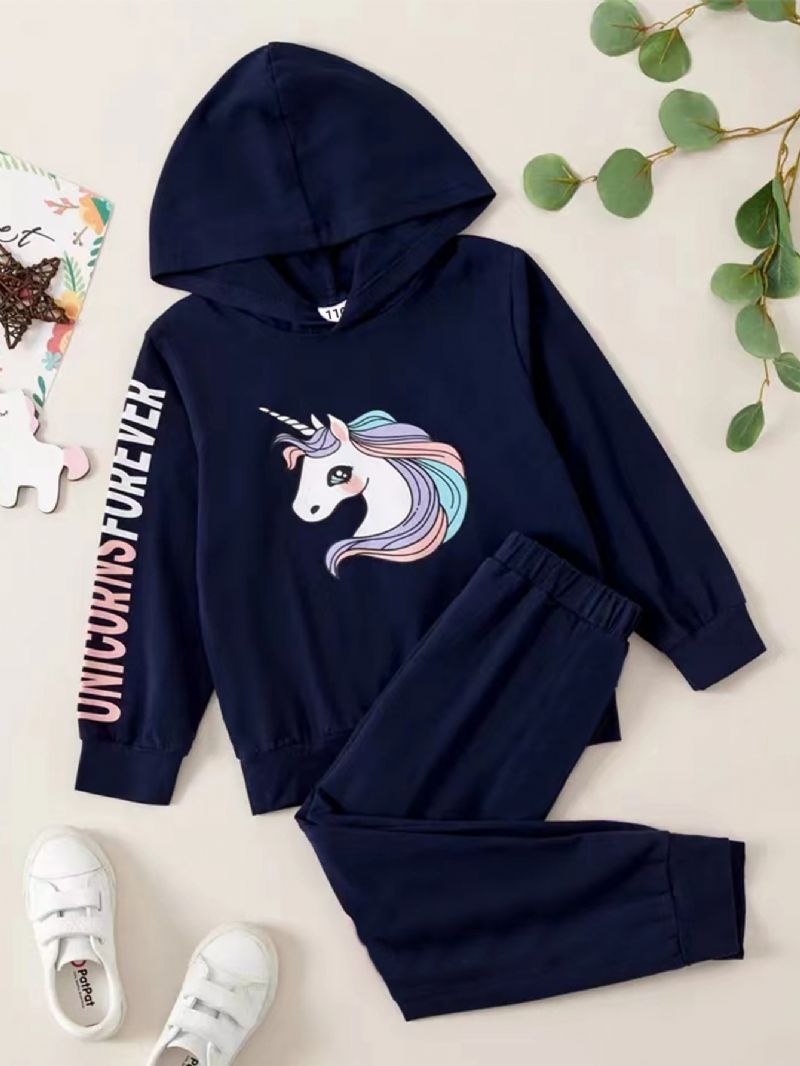 Tyttöjen Unicorn Print Muoti Casual Huppari & Leggingssetit