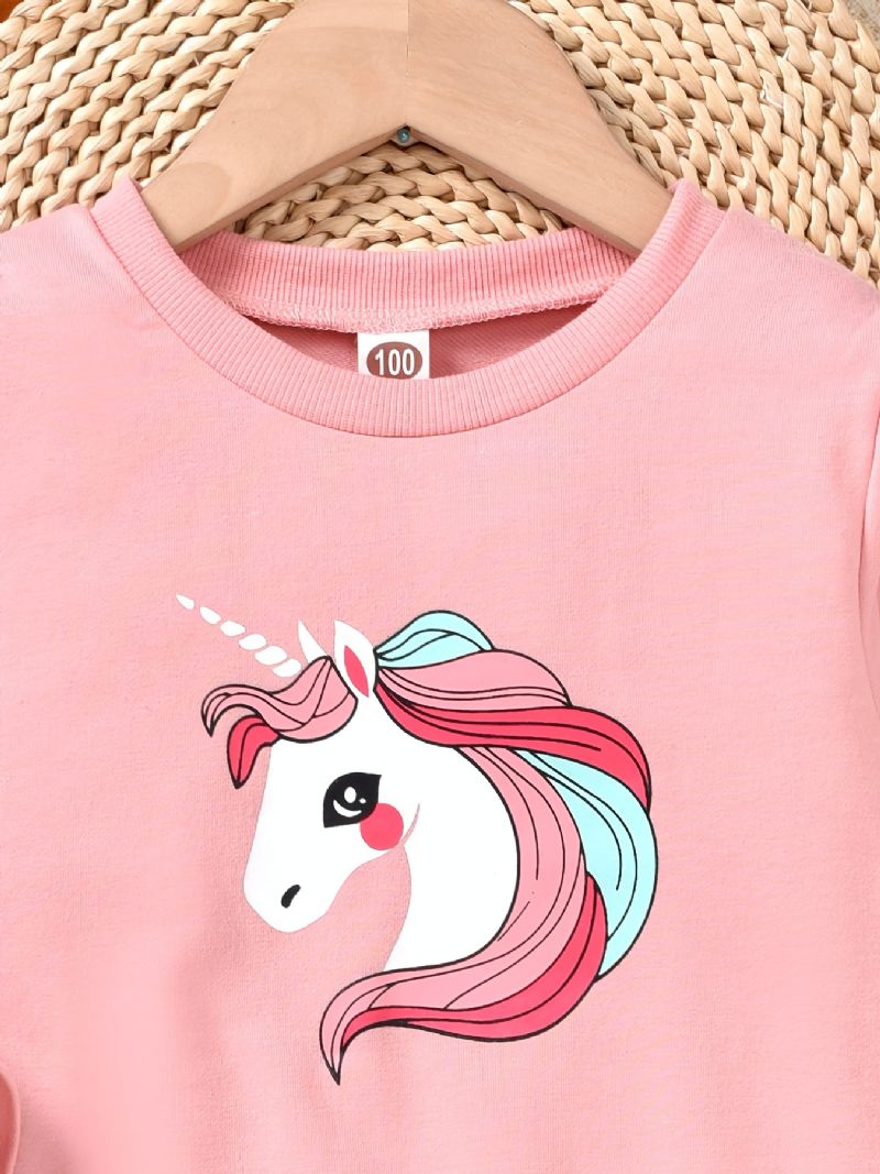 Tyttöjen Unicorn Trim Pitkähihainen Collegepaita + Yhteensopivat Colorblock Collegehousut Setti Lasten Talvivaatteisiin