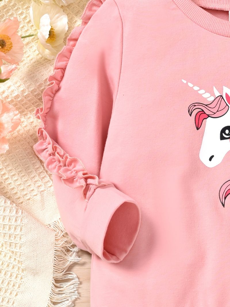 Tyttöjen Unicorn Trim Pitkähihainen Collegepaita + Yhteensopivat Colorblock Collegehousut Setti Lasten Talvivaatteisiin