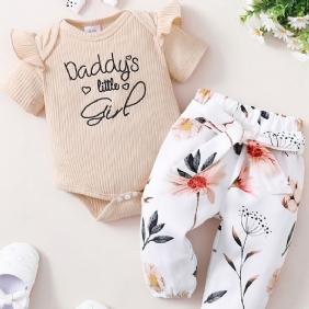 Tyttövauvojen Ruffle Lyhythihainen Housuhousu + Kukkakuvioinen Housusarja Bodysuit Onesie Vauvanvaatteet