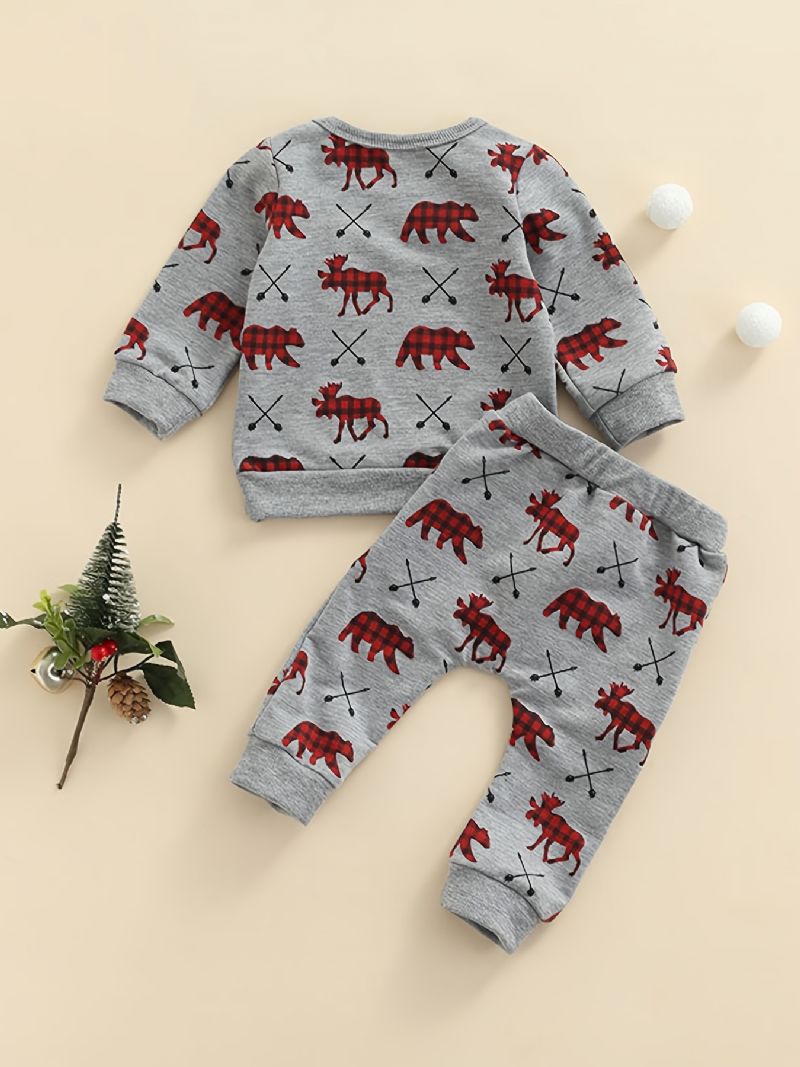 Vastasyntyneen Vauvan Jouluasut Pullover Deer Bear Print Pyöreäkauluksinen Pitkähihainen Collegepaita Ja Housutsetti Pojille Tytöille