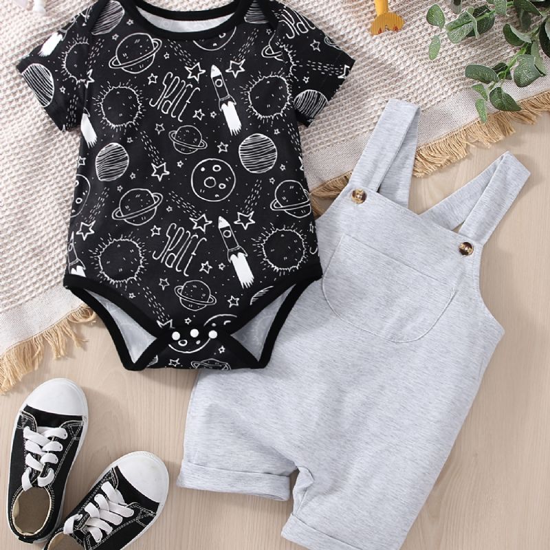 Vauvan Poikien Casual Planet Space Print Romper & Solid Bib Shortsisetti