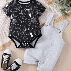 Vauvan Poikien Casual Planet Space Print Romper & Solid Bib Shortsisetti