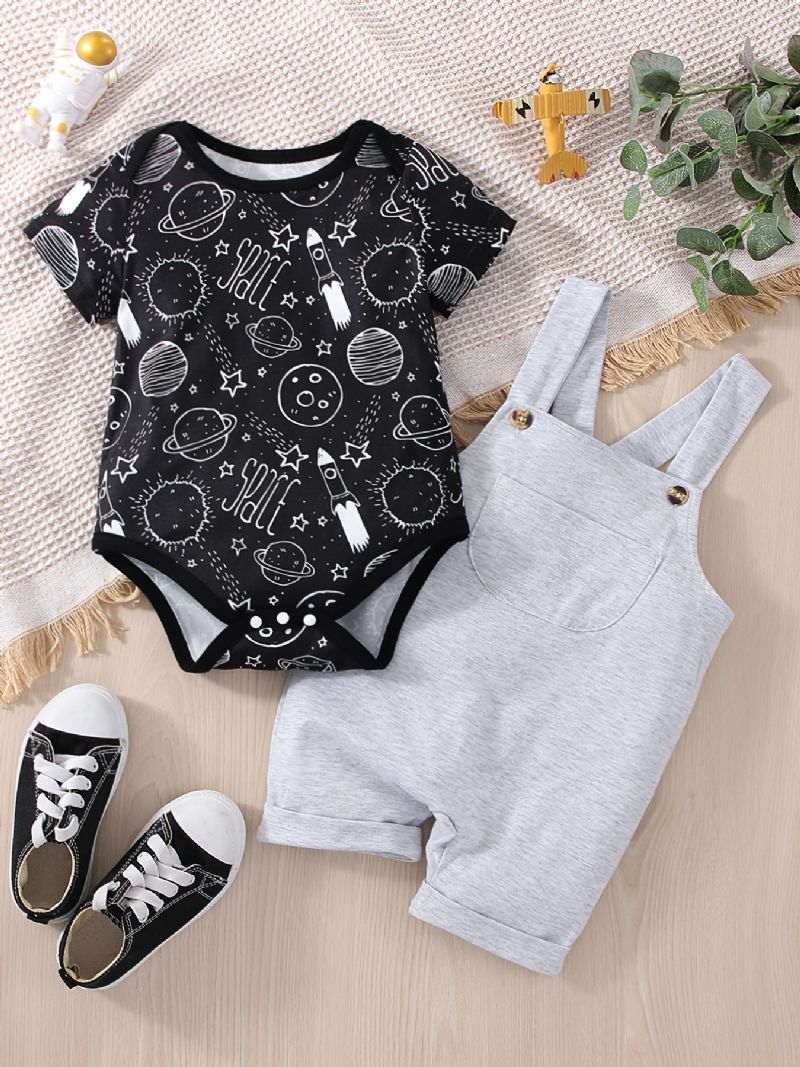 Vauvan Poikien Casual Planet Space Print Romper & Solid Bib Shortsisetti