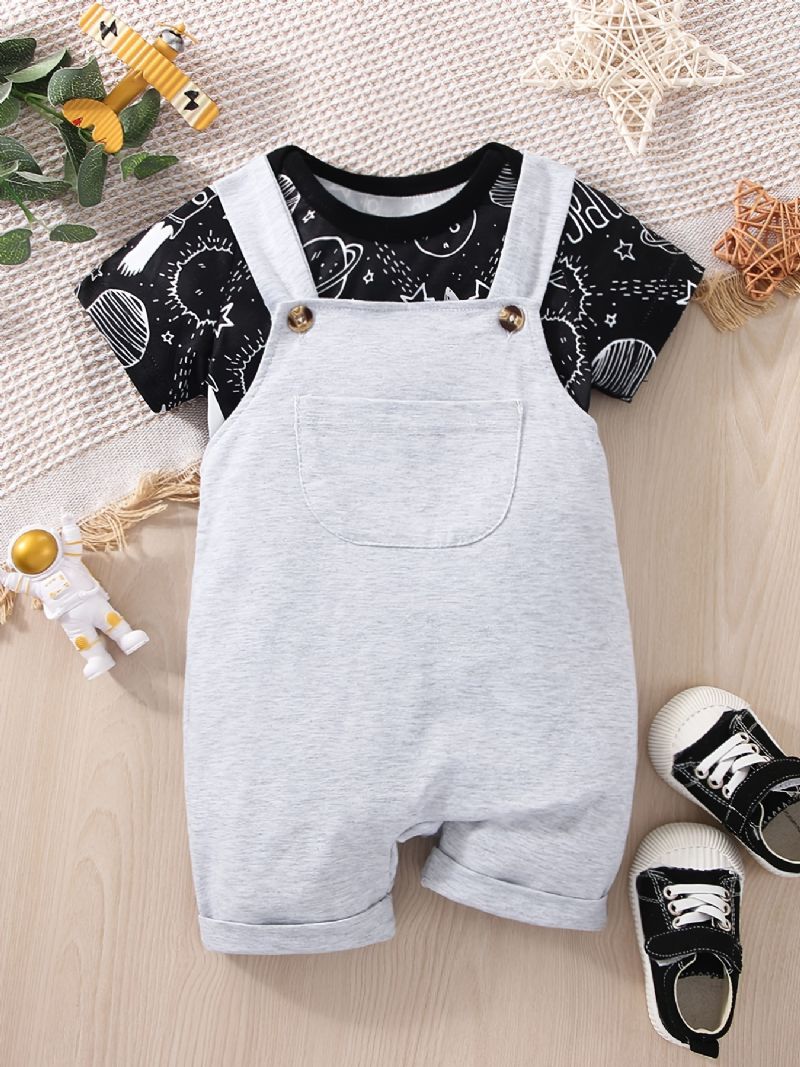 Vauvan Poikien Casual Planet Space Print Romper & Solid Bib Shortsisetti