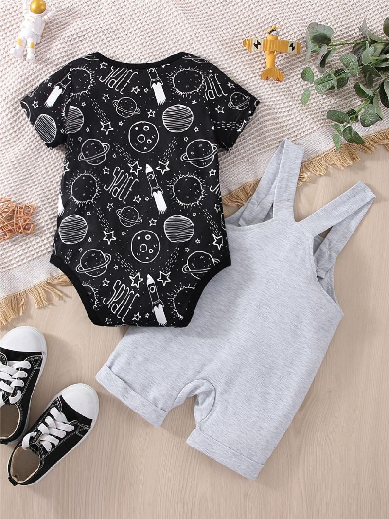 Vauvan Poikien Casual Planet Space Print Romper & Solid Bib Shortsisetti