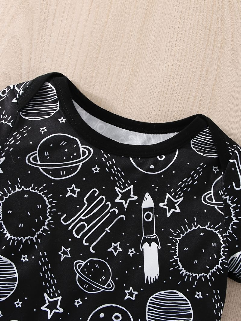 Vauvan Poikien Casual Planet Space Print Romper & Solid Bib Shortsisetti