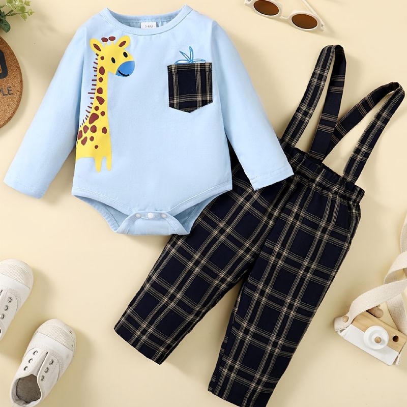 Vauvan Poikien Deer Print Bodysuit Onesie & Plaid Housut