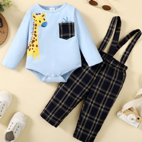 Vauvan Poikien Deer Print Bodysuit Onesie & Plaid Housut