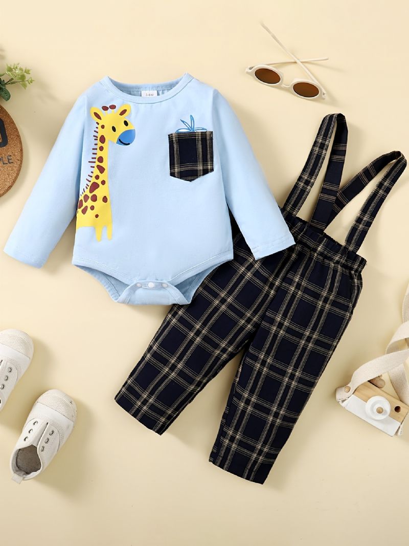 Vauvan Poikien Deer Print Bodysuit Onesie & Plaid Housut