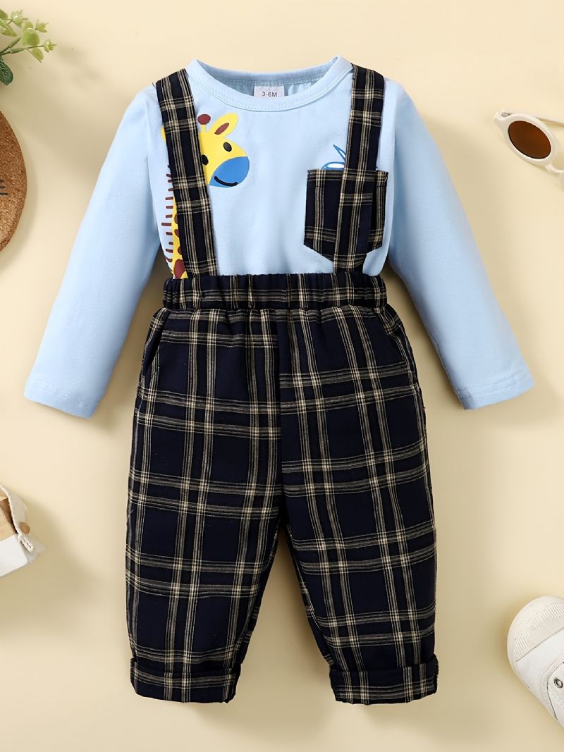 Vauvan Poikien Deer Print Bodysuit Onesie & Plaid Housut