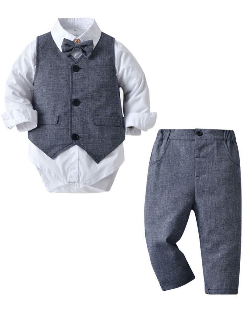 Vauvan Poikien Gentleman Outfit Muodollinen Puku Pitkähihainen Vaatesarja