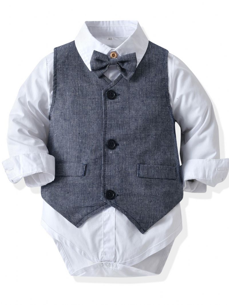 Vauvan Poikien Gentleman Outfit Muodollinen Puku Pitkähihainen Vaatesarja