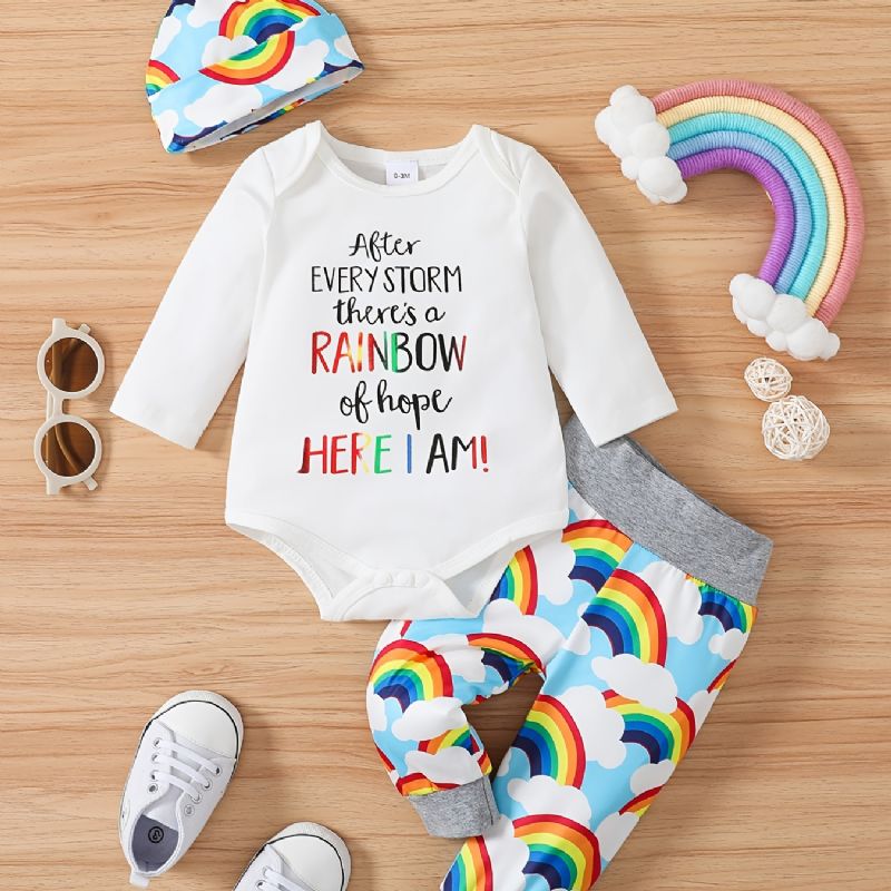 Vauvan Poikien Tyttöjen & Housut & Hattu Sloganilla Rainbow Graafiset Vauvanvaatteet Layette-setit