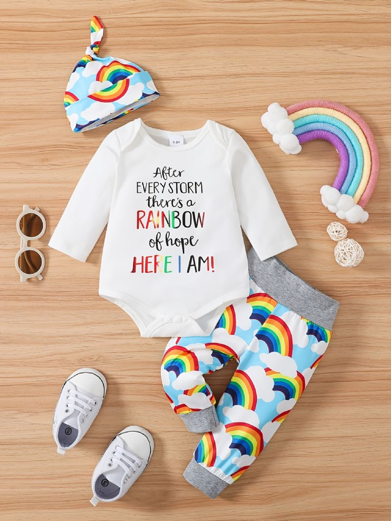 Vauvan Poikien Tyttöjen & Housut & Hattu Sloganilla Rainbow Graafiset Vauvanvaatteet Layette-setit