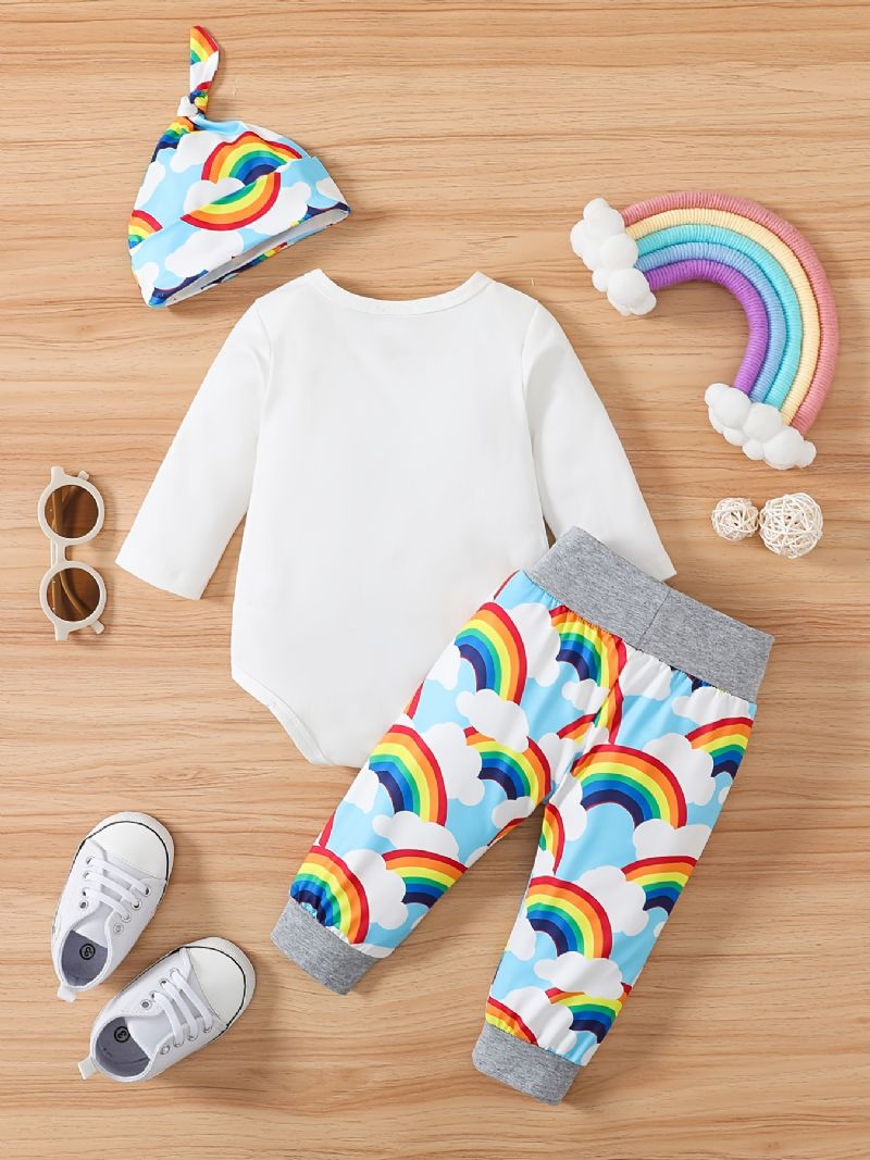 Vauvan Poikien Tyttöjen & Housut & Hattu Sloganilla Rainbow Graafiset Vauvanvaatteet Layette-setit